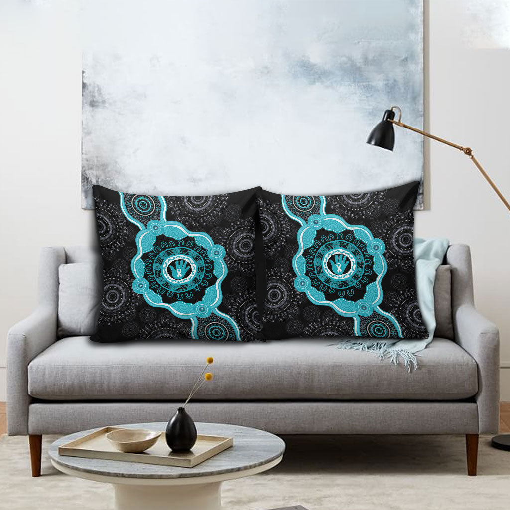 Australia Ovarian Cancer Support Pillow Cover Brave Strong Teal Ribbon Aboriginal Art