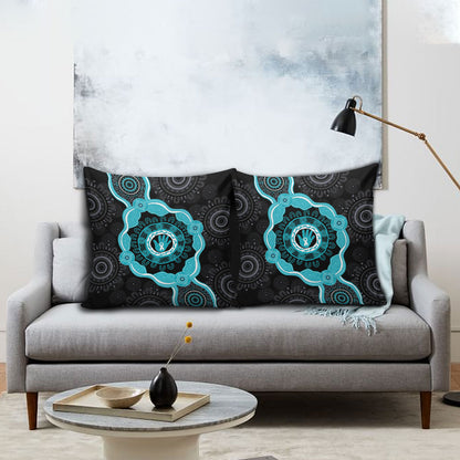 Australia Ovarian Cancer Support Pillow Cover Brave Strong Teal Ribbon Aboriginal Art
