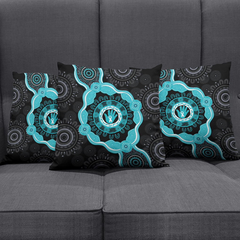Australia Ovarian Cancer Support Pillow Cover Brave Strong Teal Ribbon Aboriginal Art