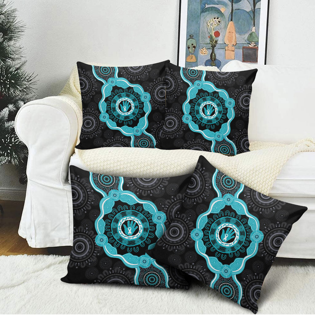 Australia Ovarian Cancer Support Pillow Cover Brave Strong Teal Ribbon Aboriginal Art