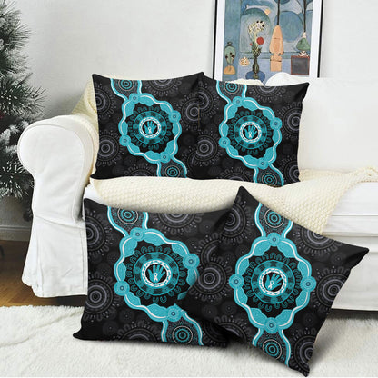 Australia Ovarian Cancer Support Pillow Cover Brave Strong Teal Ribbon Aboriginal Art