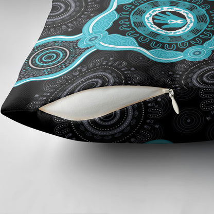 Australia Ovarian Cancer Support Pillow Cover Brave Strong Teal Ribbon Aboriginal Art