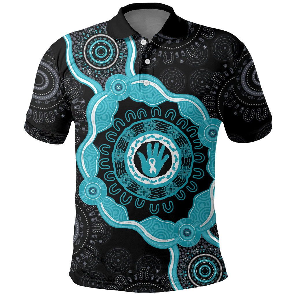 Australia Ovarian Cancer Support Polo Shirt Brave Strong Teal Ribbon Aboriginal Art