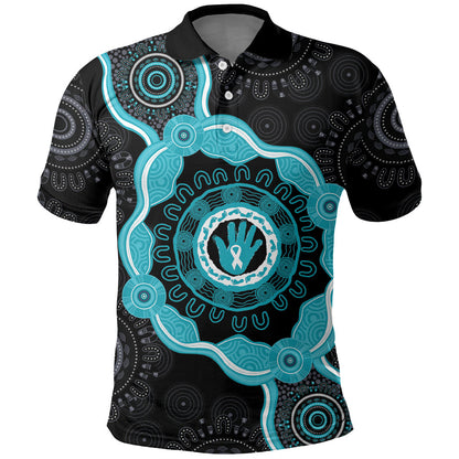 Australia Ovarian Cancer Support Polo Shirt Brave Strong Teal Ribbon Aboriginal Art