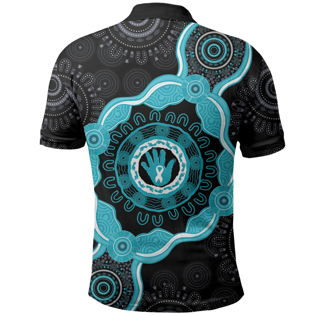 Australia Ovarian Cancer Support Polo Shirt Brave Strong Teal Ribbon Aboriginal Art