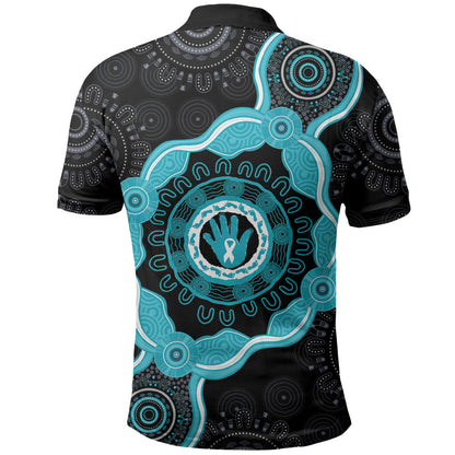 Australia Ovarian Cancer Support Polo Shirt Brave Strong Teal Ribbon Aboriginal Art