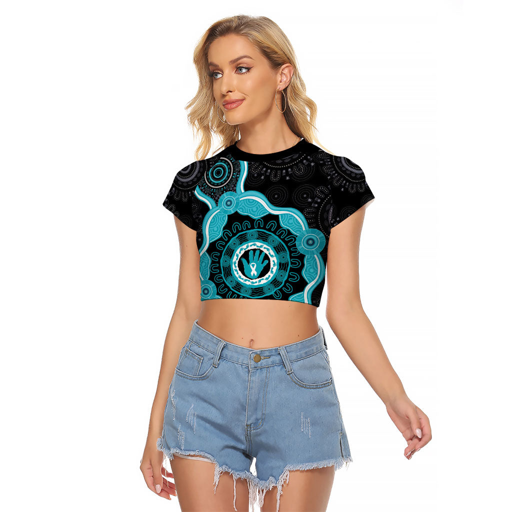 Australia Ovarian Cancer Support Raglan Cropped T Shirt Brave Strong Teal Ribbon Aboriginal Art