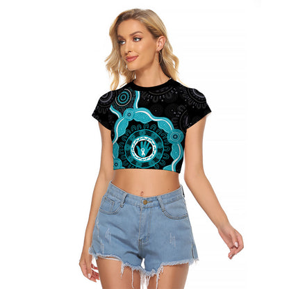 Australia Ovarian Cancer Support Raglan Cropped T Shirt Brave Strong Teal Ribbon Aboriginal Art