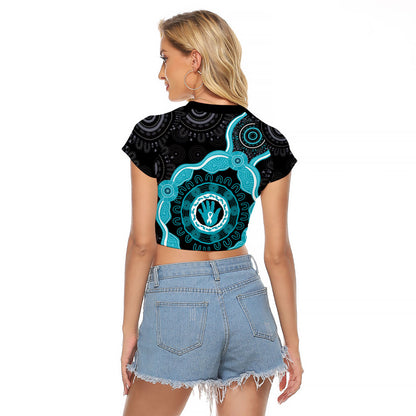 Australia Ovarian Cancer Support Raglan Cropped T Shirt Brave Strong Teal Ribbon Aboriginal Art
