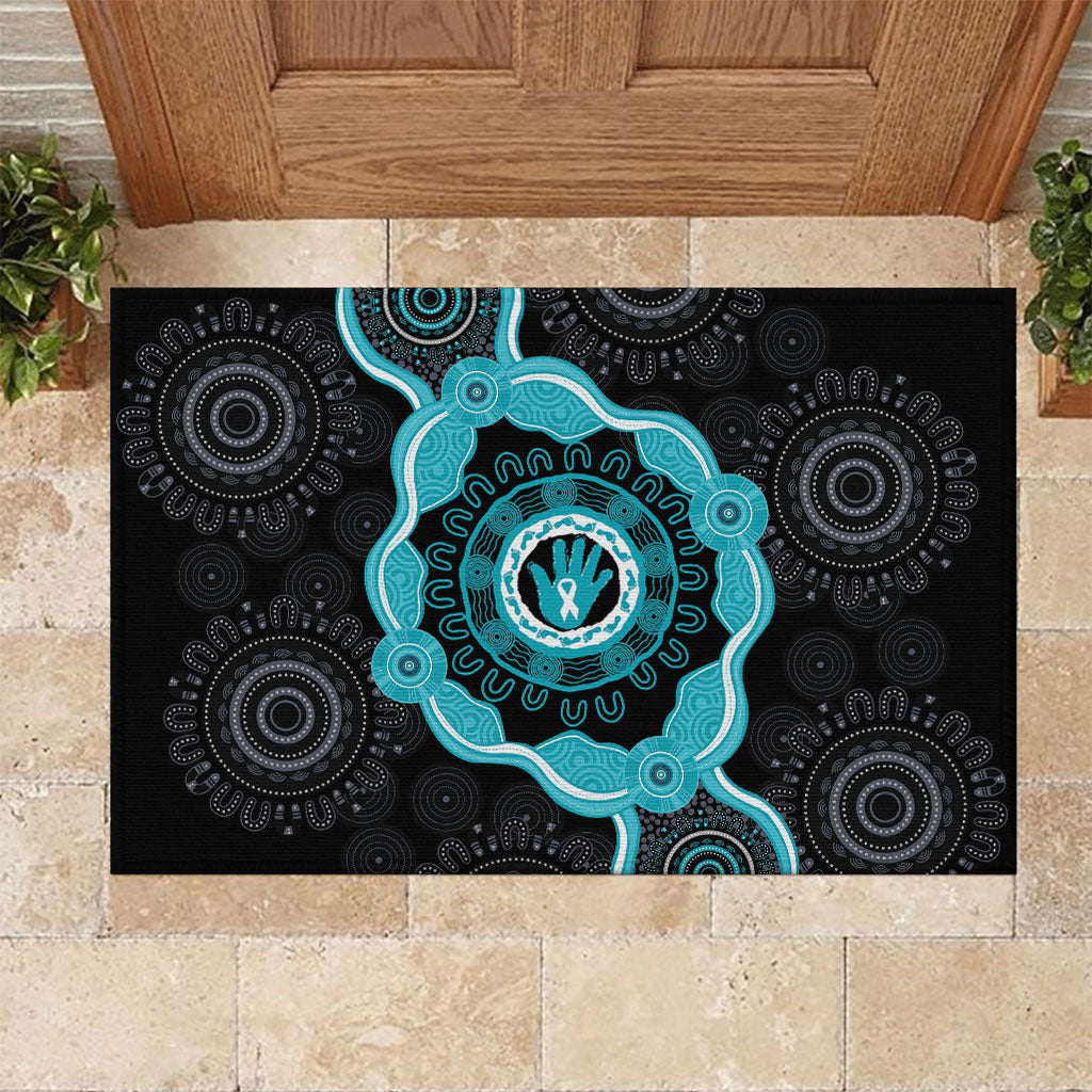 Australia Ovarian Cancer Support Rubber Doormat Brave Strong Teal Ribbon Aboriginal Art