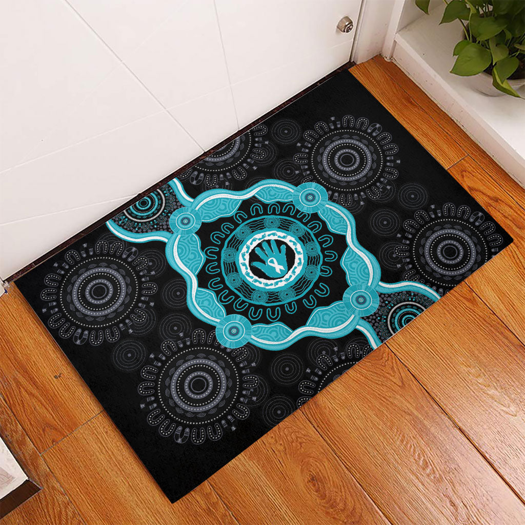 Australia Ovarian Cancer Support Rubber Doormat Brave Strong Teal Ribbon Aboriginal Art