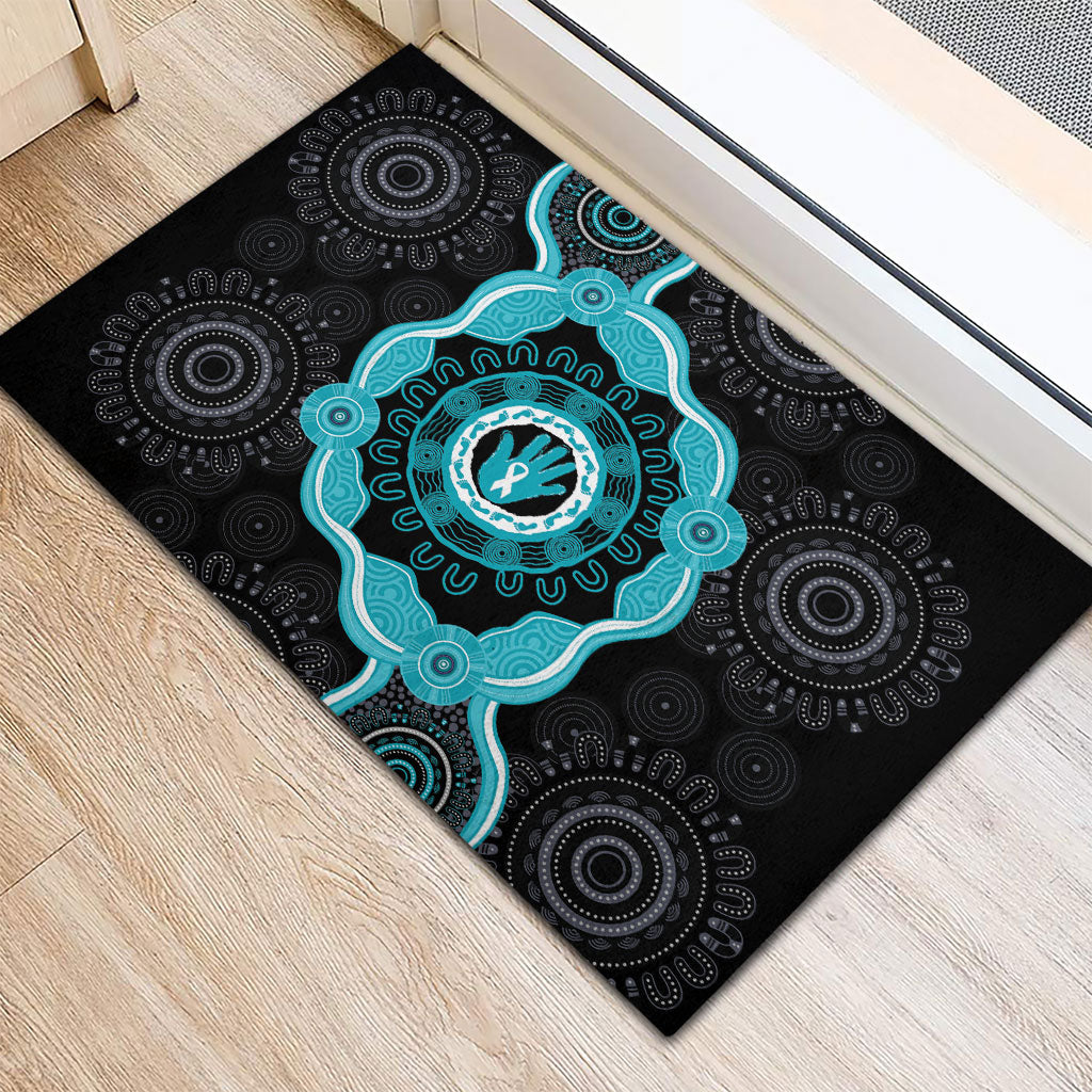 Australia Ovarian Cancer Support Rubber Doormat Brave Strong Teal Ribbon Aboriginal Art