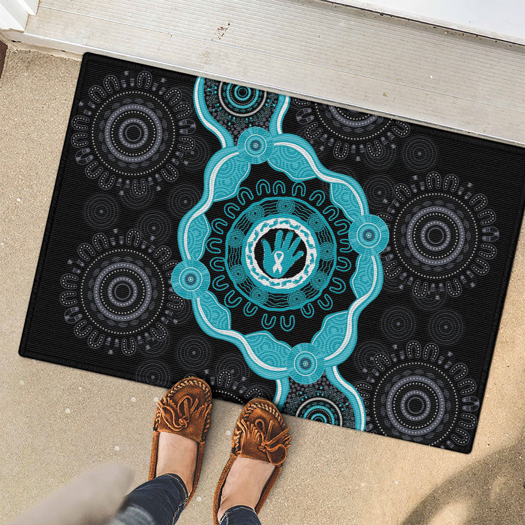 Australia Ovarian Cancer Support Rubber Doormat Brave Strong Teal Ribbon Aboriginal Art