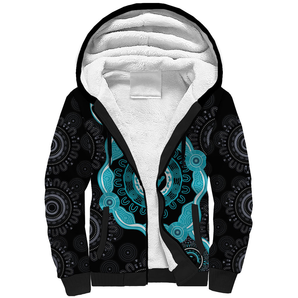 Australia Ovarian Cancer Support Sherpa Hoodie Brave Strong Teal Ribbon Aboriginal Art