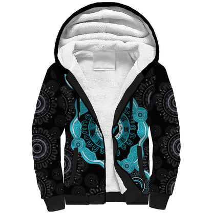 Australia Ovarian Cancer Support Sherpa Hoodie Brave Strong Teal Ribbon Aboriginal Art