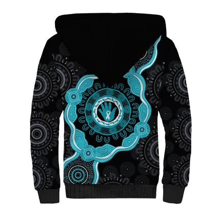 Australia Ovarian Cancer Support Sherpa Hoodie Brave Strong Teal Ribbon Aboriginal Art