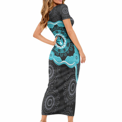 Australia Ovarian Cancer Support Short Sleeve Bodycon Dress Brave Strong Teal Ribbon Aboriginal Art