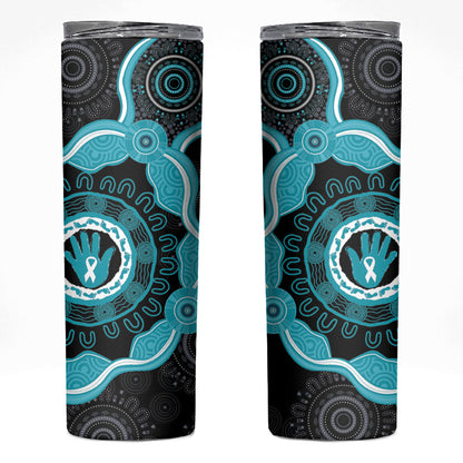 Australia Ovarian Cancer Support Skinny Tumbler Brave Strong Teal Ribbon Aboriginal Art