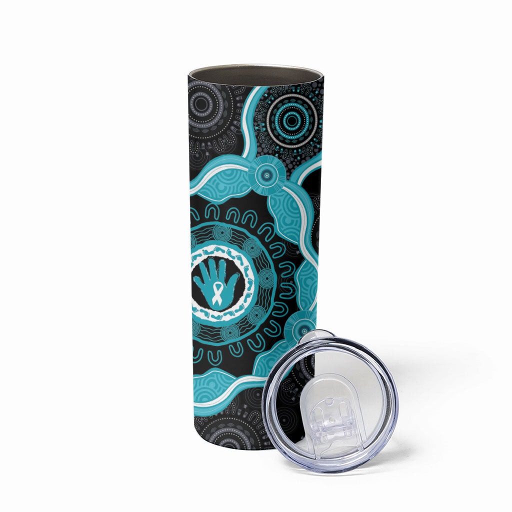 Australia Ovarian Cancer Support Skinny Tumbler Brave Strong Teal Ribbon Aboriginal Art
