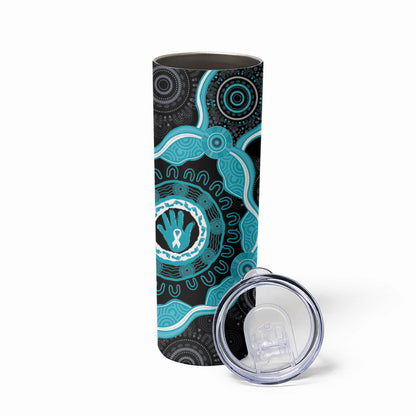 Australia Ovarian Cancer Support Skinny Tumbler Brave Strong Teal Ribbon Aboriginal Art