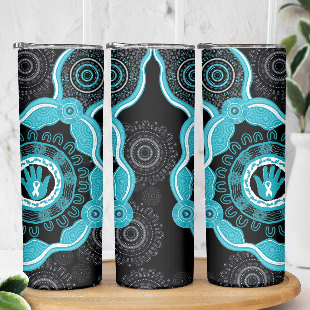 Australia Ovarian Cancer Support Skinny Tumbler Brave Strong Teal Ribbon Aboriginal Art