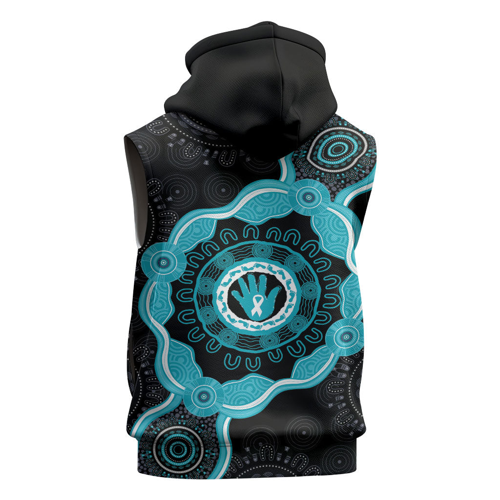 Australia Ovarian Cancer Support Sleeveless Hoodie Brave Strong Teal Ribbon Aboriginal Art