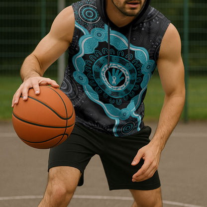 Australia Ovarian Cancer Support Sleeveless Hoodie Brave Strong Teal Ribbon Aboriginal Art