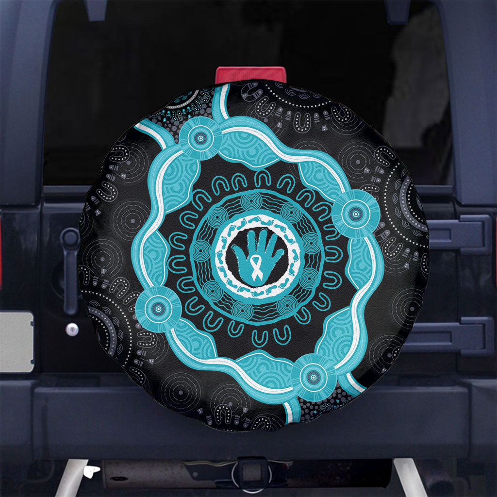 Australia Ovarian Cancer Support Spare Tire Cover Brave Strong Teal Ribbon Aboriginal Art