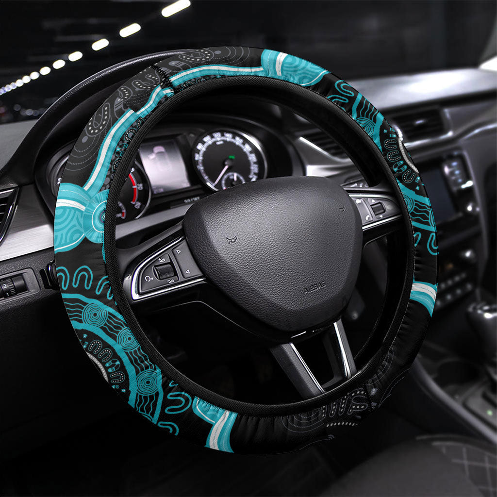 Australia Ovarian Cancer Support Steering Wheel Cover Brave Strong Teal Ribbon Aboriginal Art