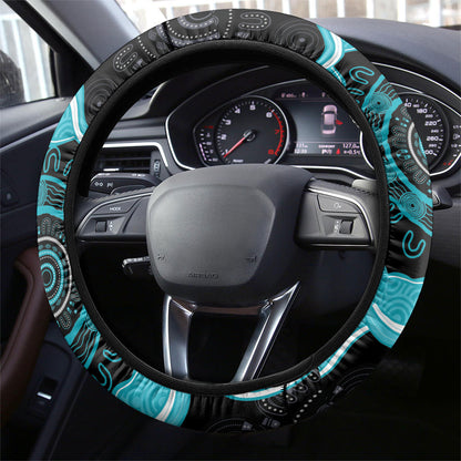 Australia Ovarian Cancer Support Steering Wheel Cover Brave Strong Teal Ribbon Aboriginal Art
