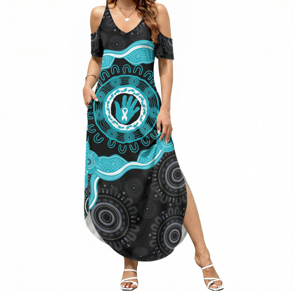 Australia Ovarian Cancer Support Summer Maxi Dress Brave Strong Teal Ribbon Aboriginal Art