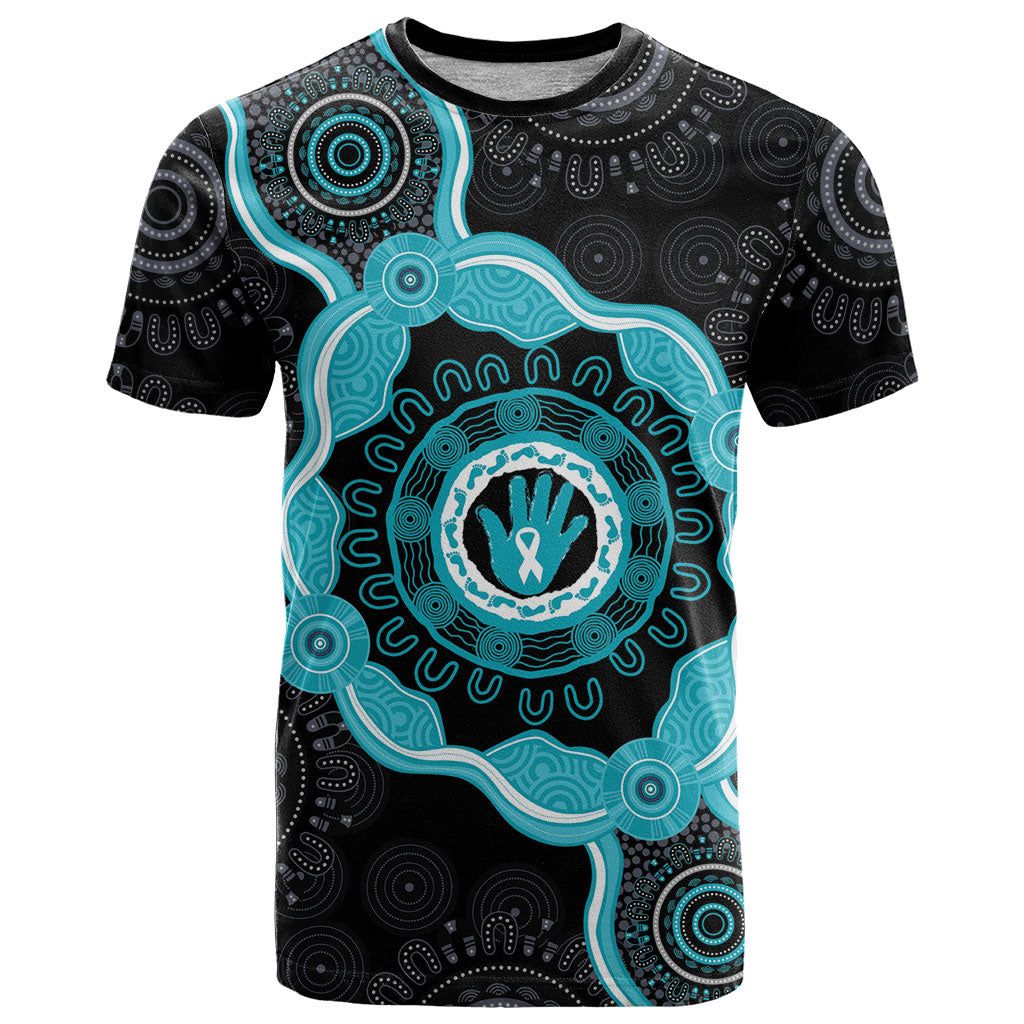Australia Ovarian Cancer Support T Shirt Brave Strong Teal Ribbon Aboriginal Art