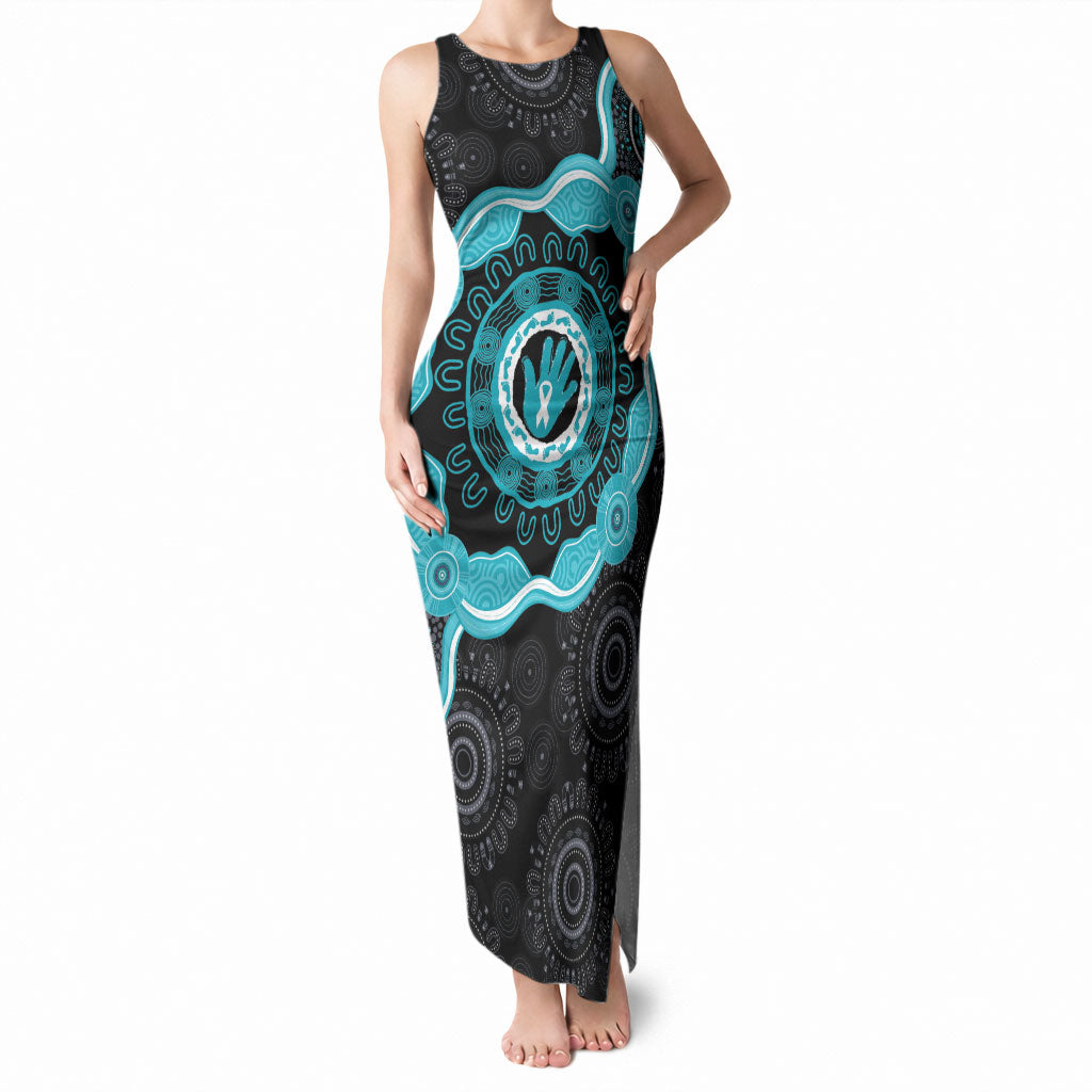 Australia Ovarian Cancer Support Tank Maxi Dress Brave Strong Teal Ribbon Aboriginal Art