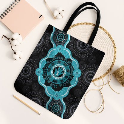 Australia Ovarian Cancer Support Tote Bag Brave Strong Teal Ribbon Aboriginal Art