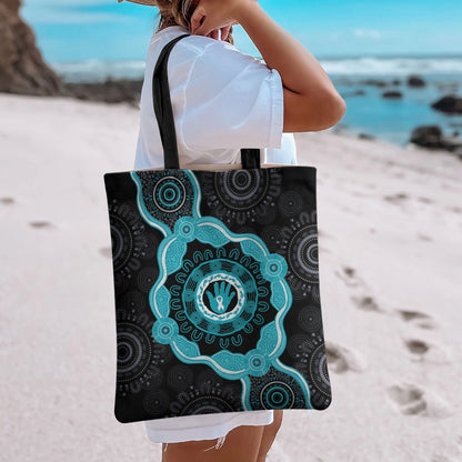 Australia Ovarian Cancer Support Tote Bag Brave Strong Teal Ribbon Aboriginal Art