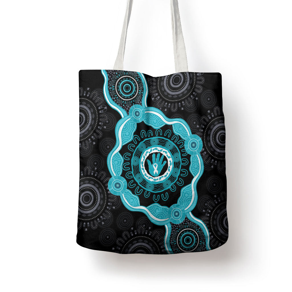 Australia Ovarian Cancer Support Tote Bag Brave Strong Teal Ribbon Aboriginal Art
