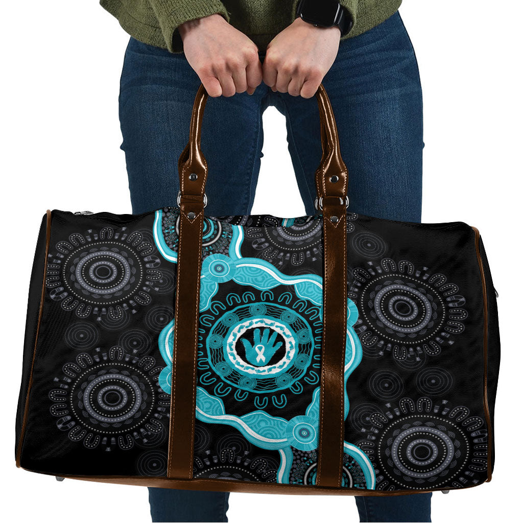 Australia Ovarian Cancer Support Travel Bag Brave Strong Teal Ribbon Aboriginal Art