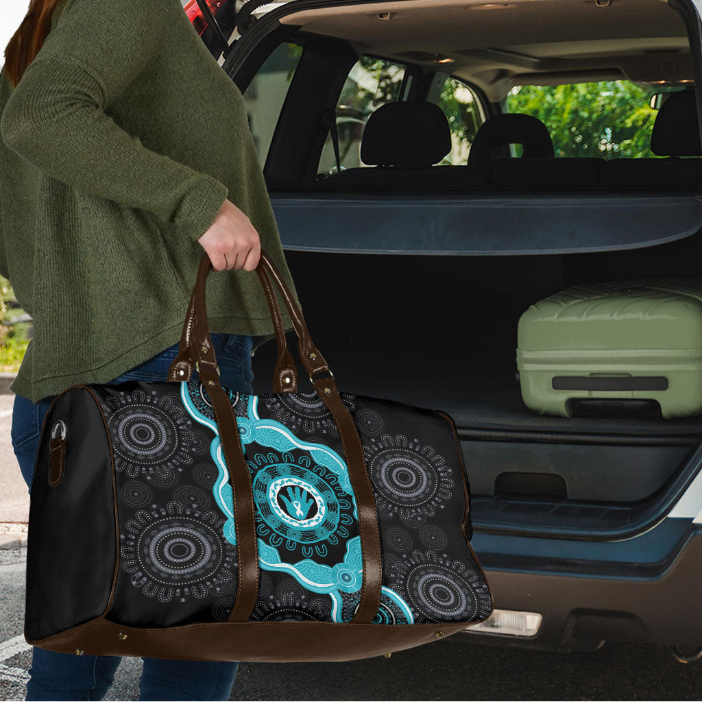 Australia Ovarian Cancer Support Travel Bag Brave Strong Teal Ribbon Aboriginal Art
