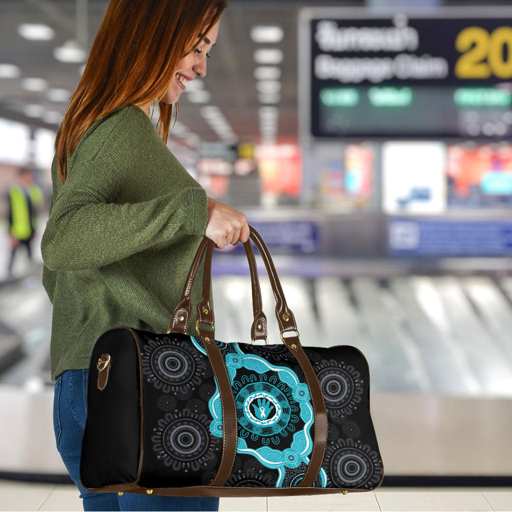 Australia Ovarian Cancer Support Travel Bag Brave Strong Teal Ribbon Aboriginal Art