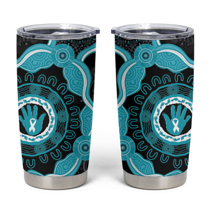 Australia Ovarian Cancer Support Tumbler Cup Brave Strong Teal Ribbon Aboriginal Art