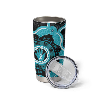 Australia Ovarian Cancer Support Tumbler Cup Brave Strong Teal Ribbon Aboriginal Art