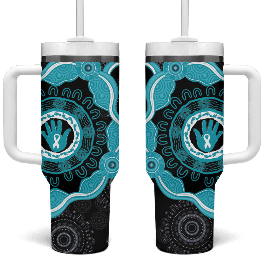 Australia Ovarian Cancer Support Tumbler With Handle Brave Strong Teal Ribbon Aboriginal Art