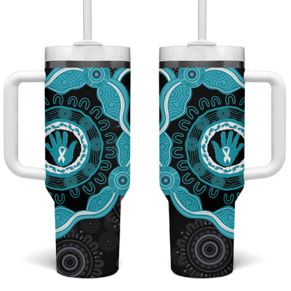 Australia Ovarian Cancer Support Tumbler With Handle Brave Strong Teal Ribbon Aboriginal Art