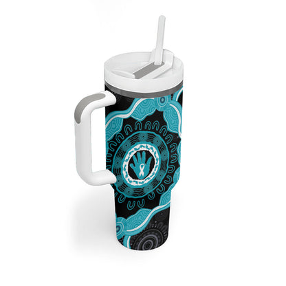 Australia Ovarian Cancer Support Tumbler With Handle Brave Strong Teal Ribbon Aboriginal Art