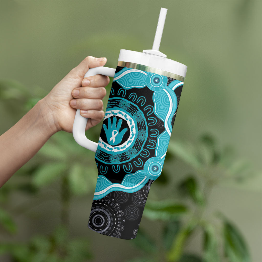 Australia Ovarian Cancer Support Tumbler With Handle Brave Strong Teal Ribbon Aboriginal Art