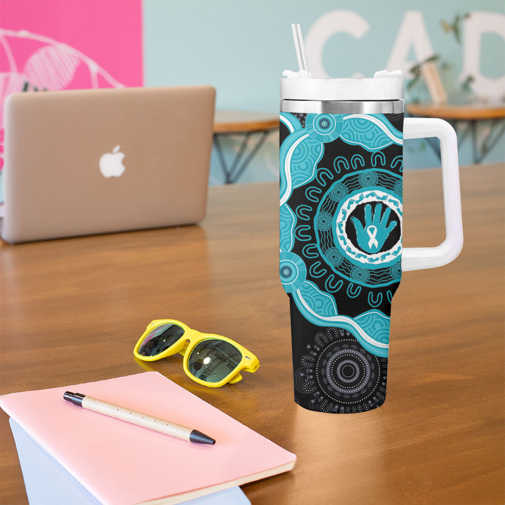 Australia Ovarian Cancer Support Tumbler With Handle Brave Strong Teal Ribbon Aboriginal Art