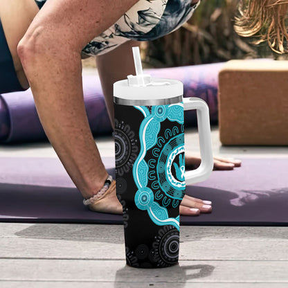 Australia Ovarian Cancer Support Tumbler With Handle Brave Strong Teal Ribbon Aboriginal Art