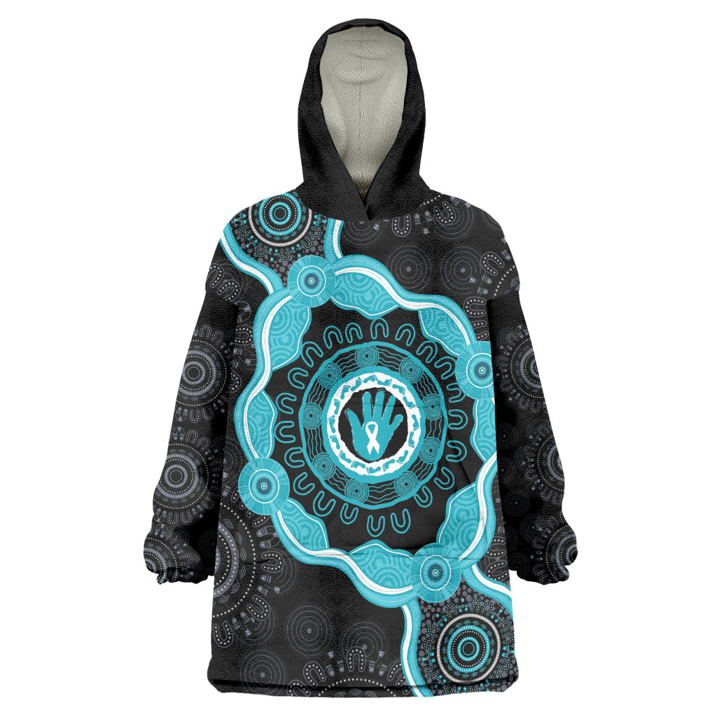 Australia Ovarian Cancer Support Wearable Blanket Hoodie Brave Strong Teal Ribbon Aboriginal Art