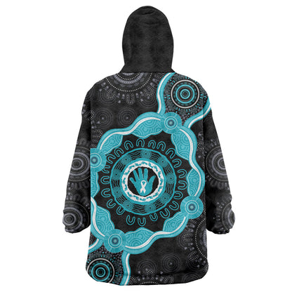 Australia Ovarian Cancer Support Wearable Blanket Hoodie Brave Strong Teal Ribbon Aboriginal Art
