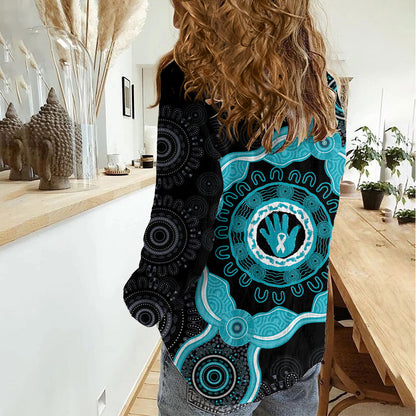 Australia Ovarian Cancer Support Women Casual Shirt Brave Strong Teal Ribbon Aboriginal Art